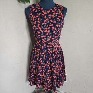 Maison Jules Red Cherry Print Fit and Flare Dress